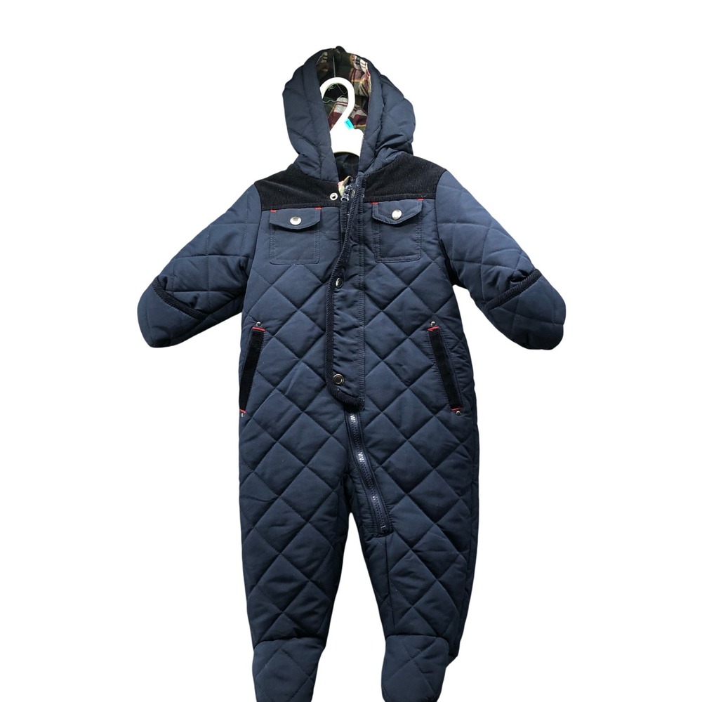Rothschild Baby Boy 12M Quilted Pram Suit Snowsuit Navy Blue Corduroy Bunting
